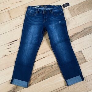 Kut from the Kloth Dark Indigo Boyfriend Jeans with Cuffed Hem Capri
